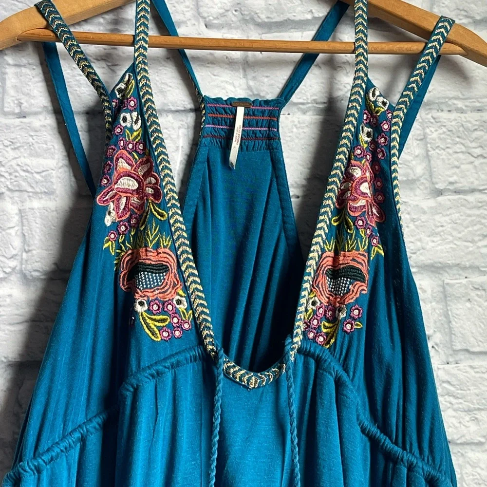 Free People Teal Embroidered Dress Medium - Picture 6 of 16